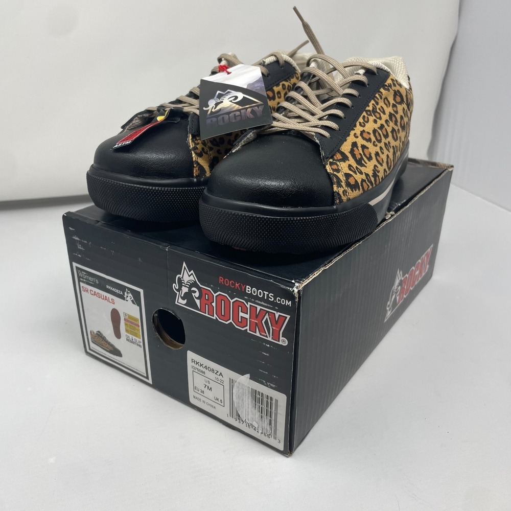 Rocky SR Casuals Women Brown Leopard Print Composite Toe Work Shoe RKK408ZA Sz 7